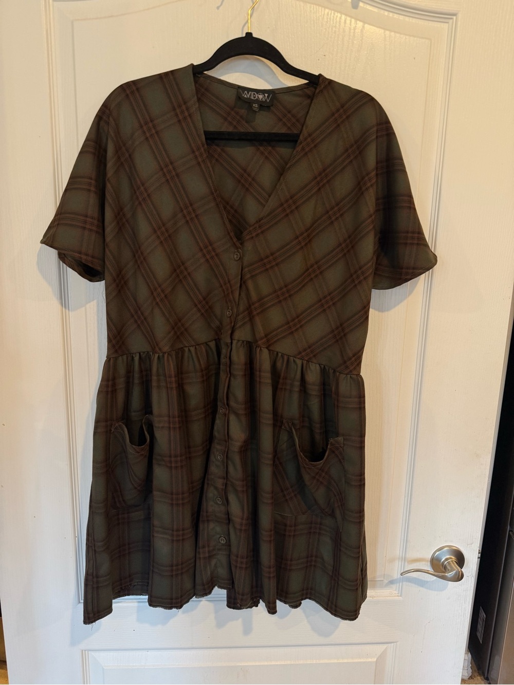Widow Dolls Kill Miserable Now green brown plaid short sleeve Babydoll Dress XS
